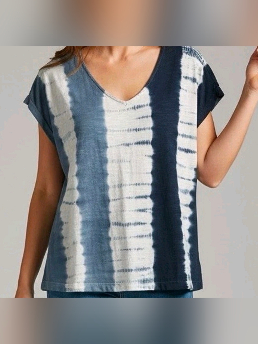 J Jill Pure Jill Blue Tie Dye Tee Dolman Short Sleeve Boxy Boho Beach Resort M/T
